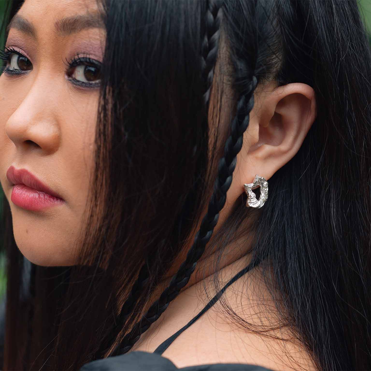 D Alphabet Recycled Silver Stud Earring