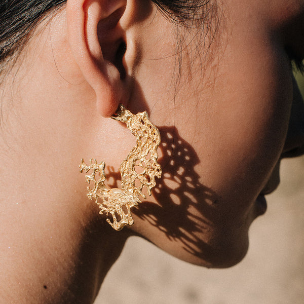 Gold Plated Freshwater Pearl Molten Hoop Earrings - Lovisa