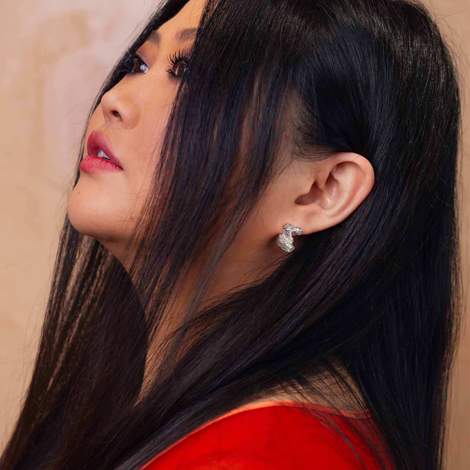 E Alphabet Recycled Silver Stud Earring