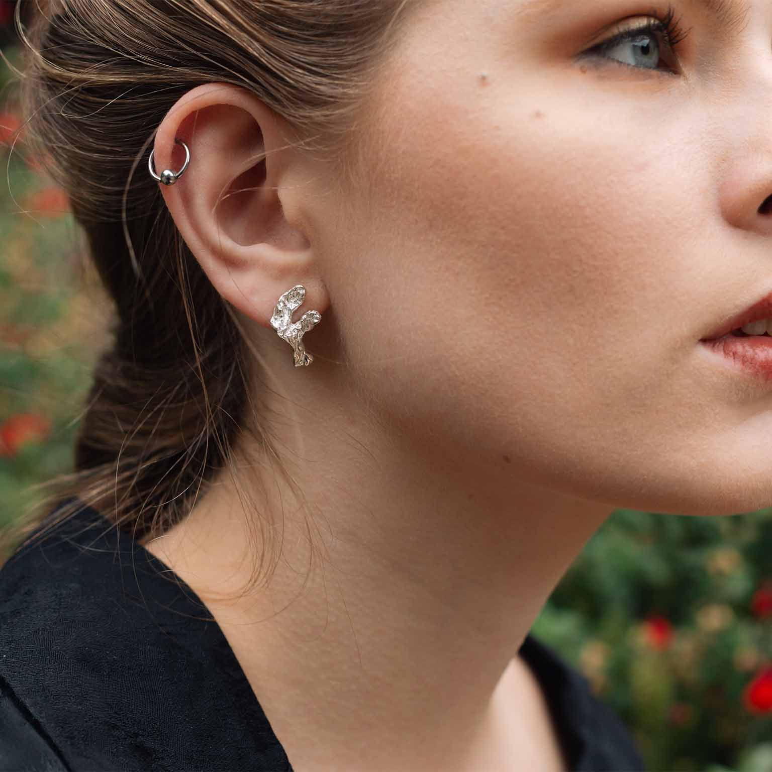 F Alphabet Recycled Silver Stud Earring