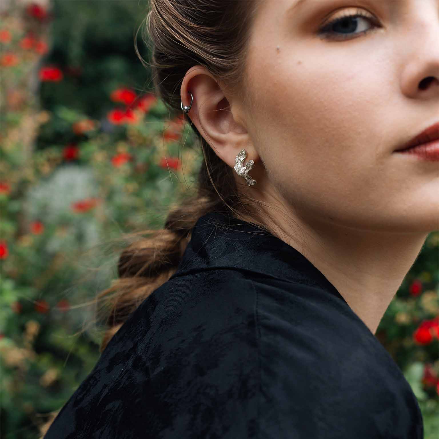 F Alphabet Recycled Silver Stud Earring