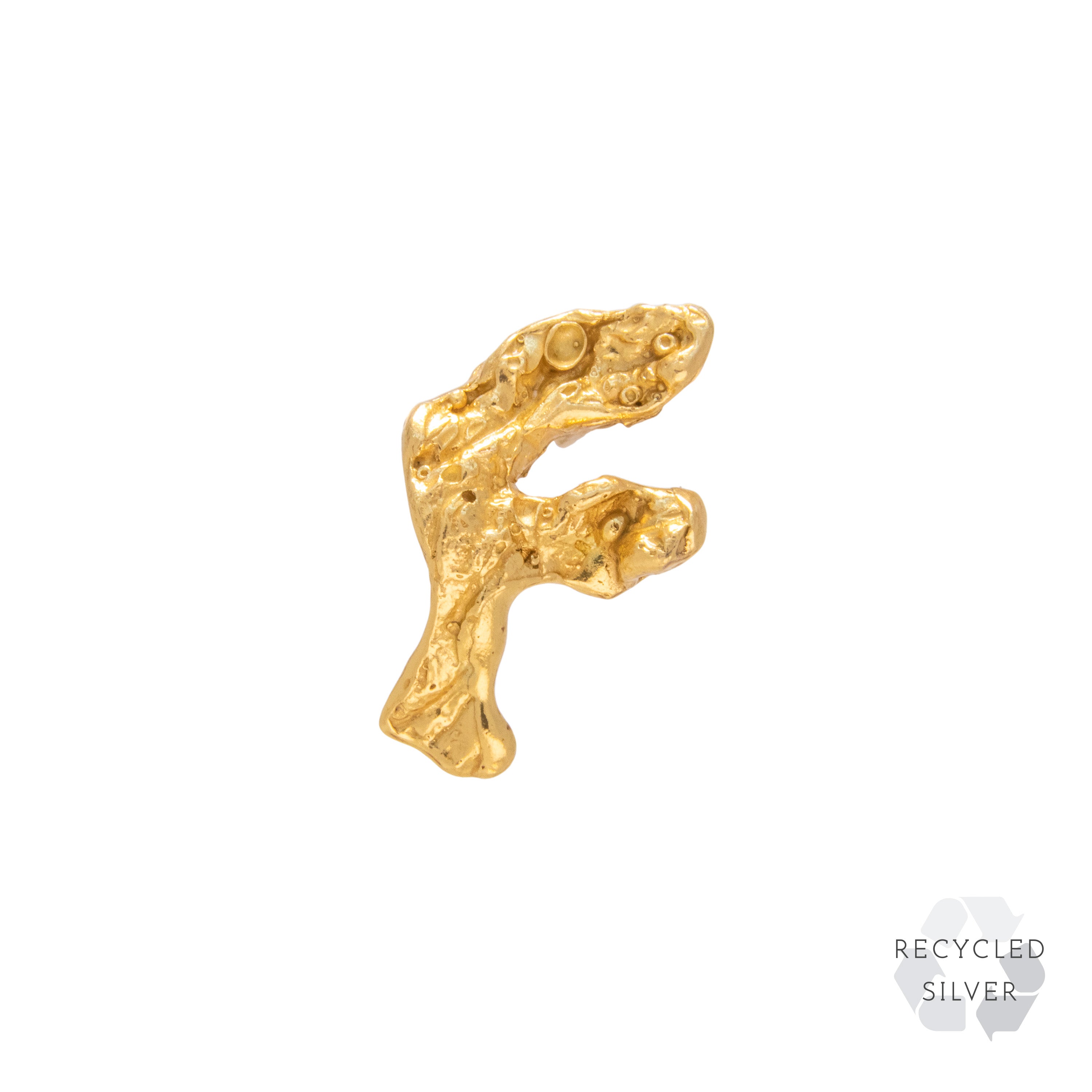 F Alphabet Recycled Silver Stud Earring