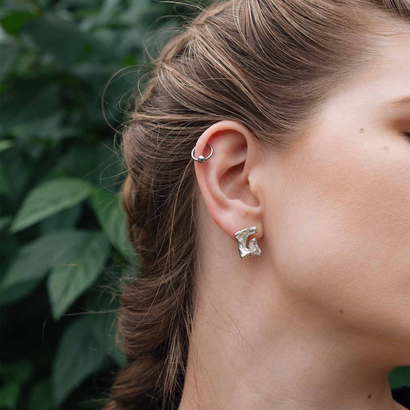 G Alphabet Recycled Silver Stud Earring