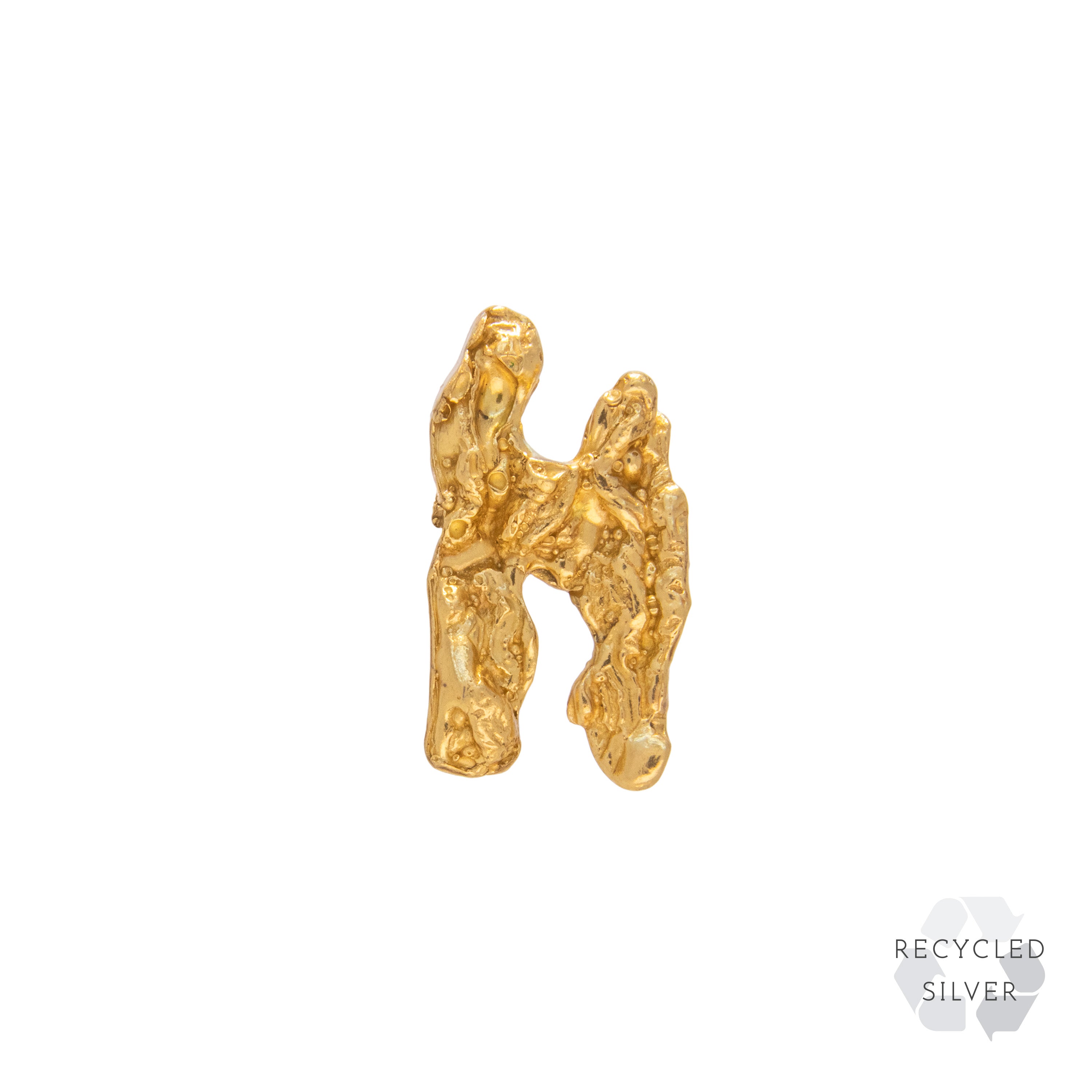 H Alphabet Recycled Silver Stud Earring
