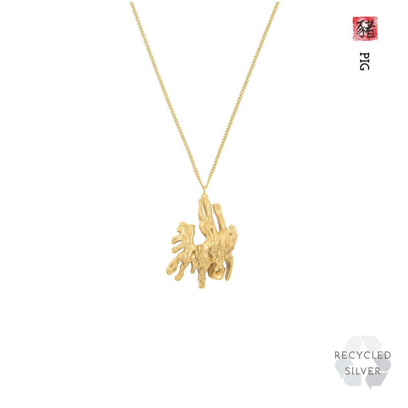 Pig Chinese Zodiac Recycled Silver Necklace