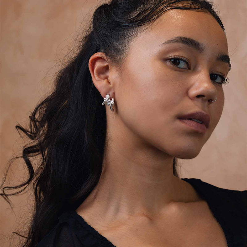 M Alphabet Recycled Silver Stud Earring