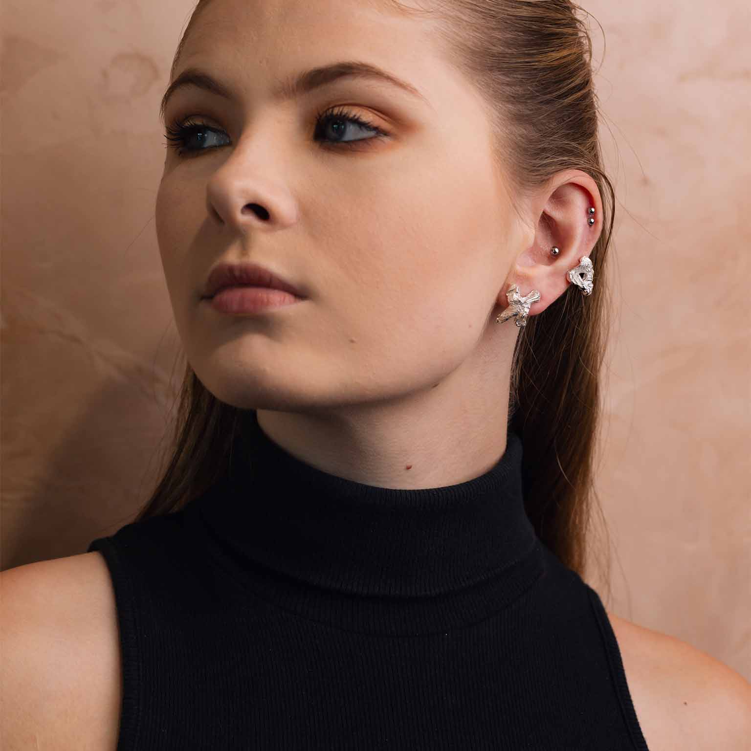 O Alphabet Recycled Silver Stud Earring