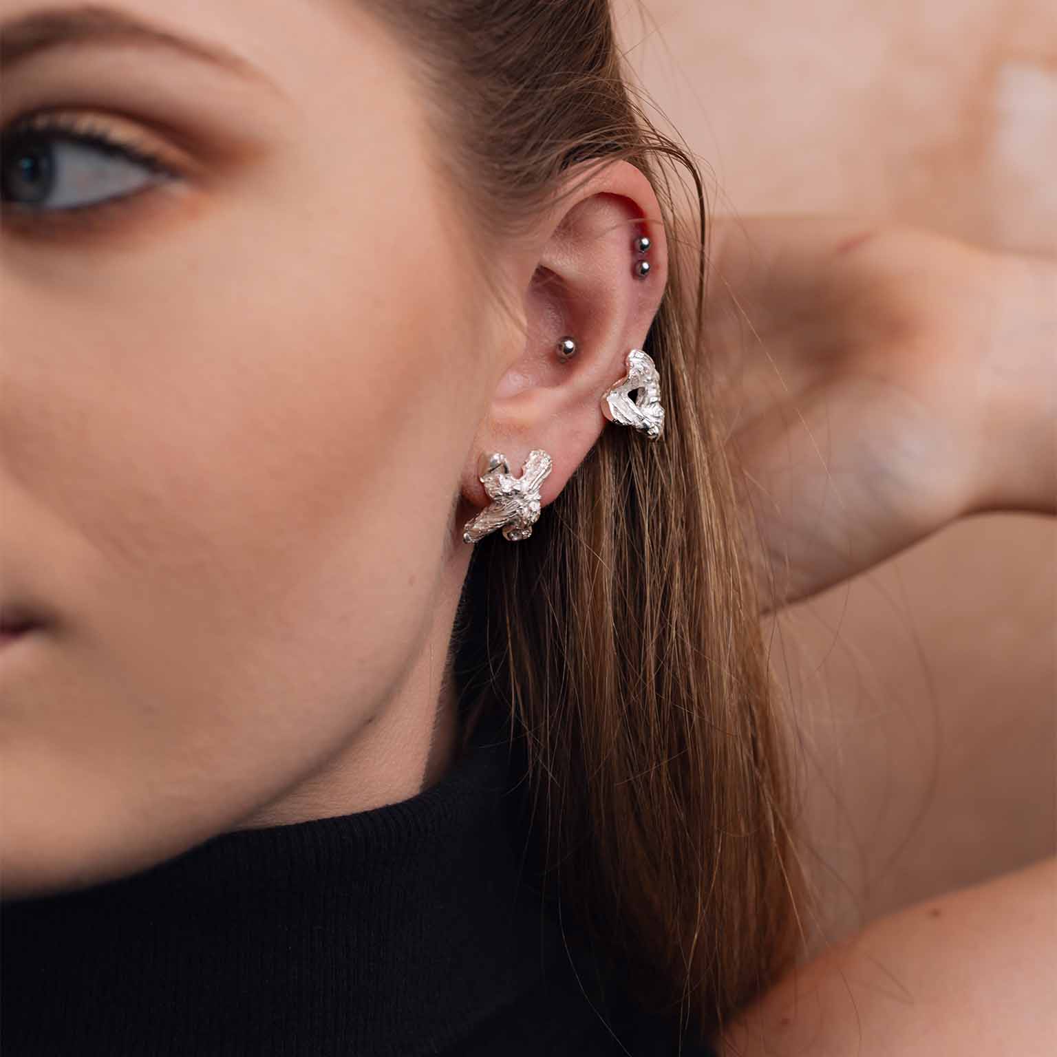 O Alphabet Recycled Silver Stud Earring