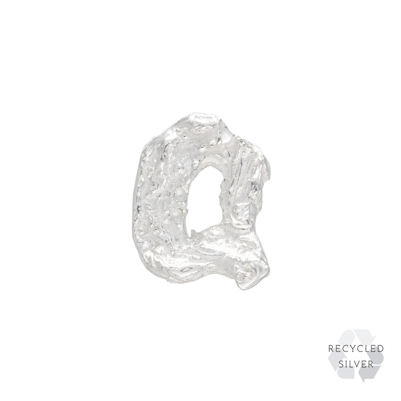 Q Alphabet Recycled Silver Stud Earring
