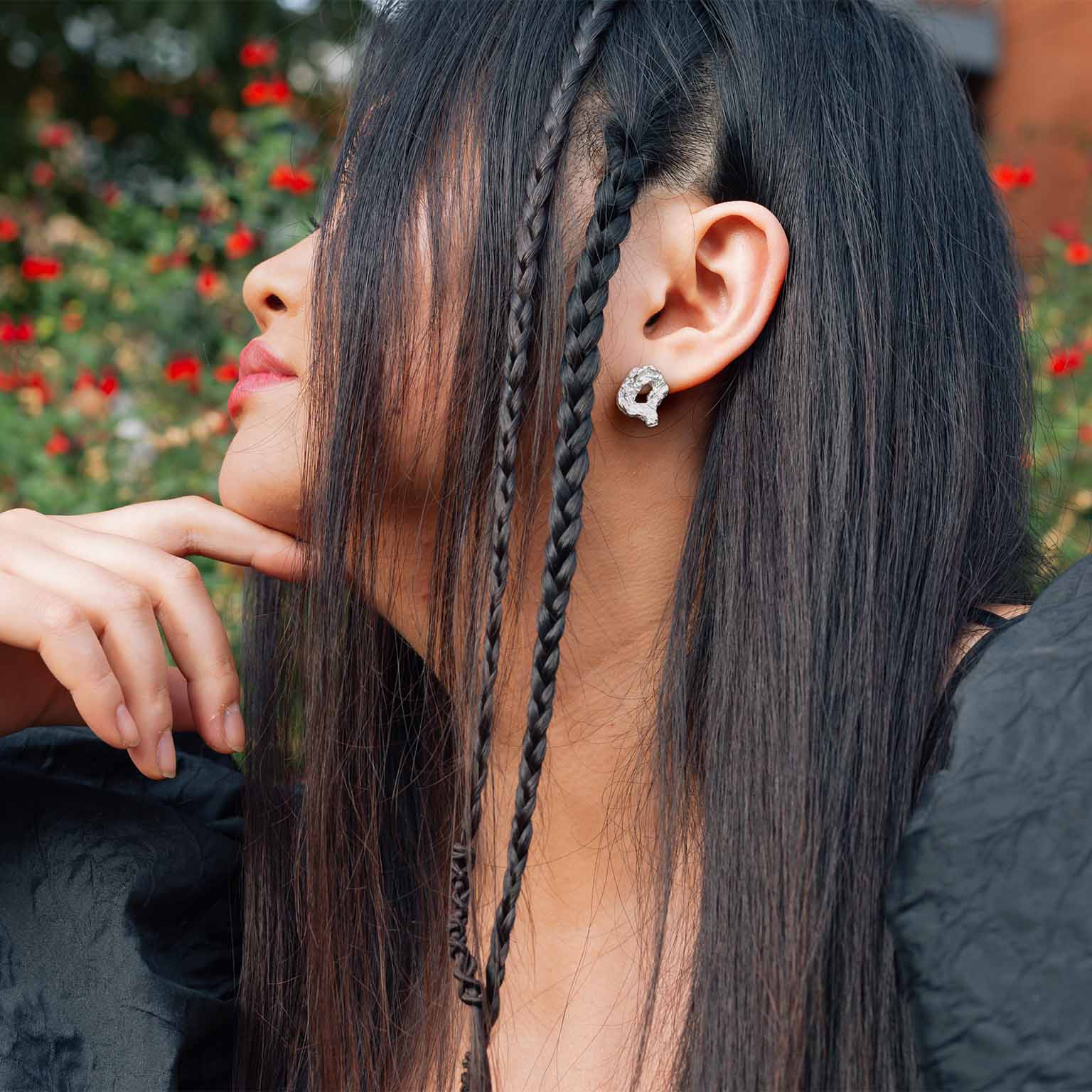 Q Alphabet Recycled Silver Stud Earring