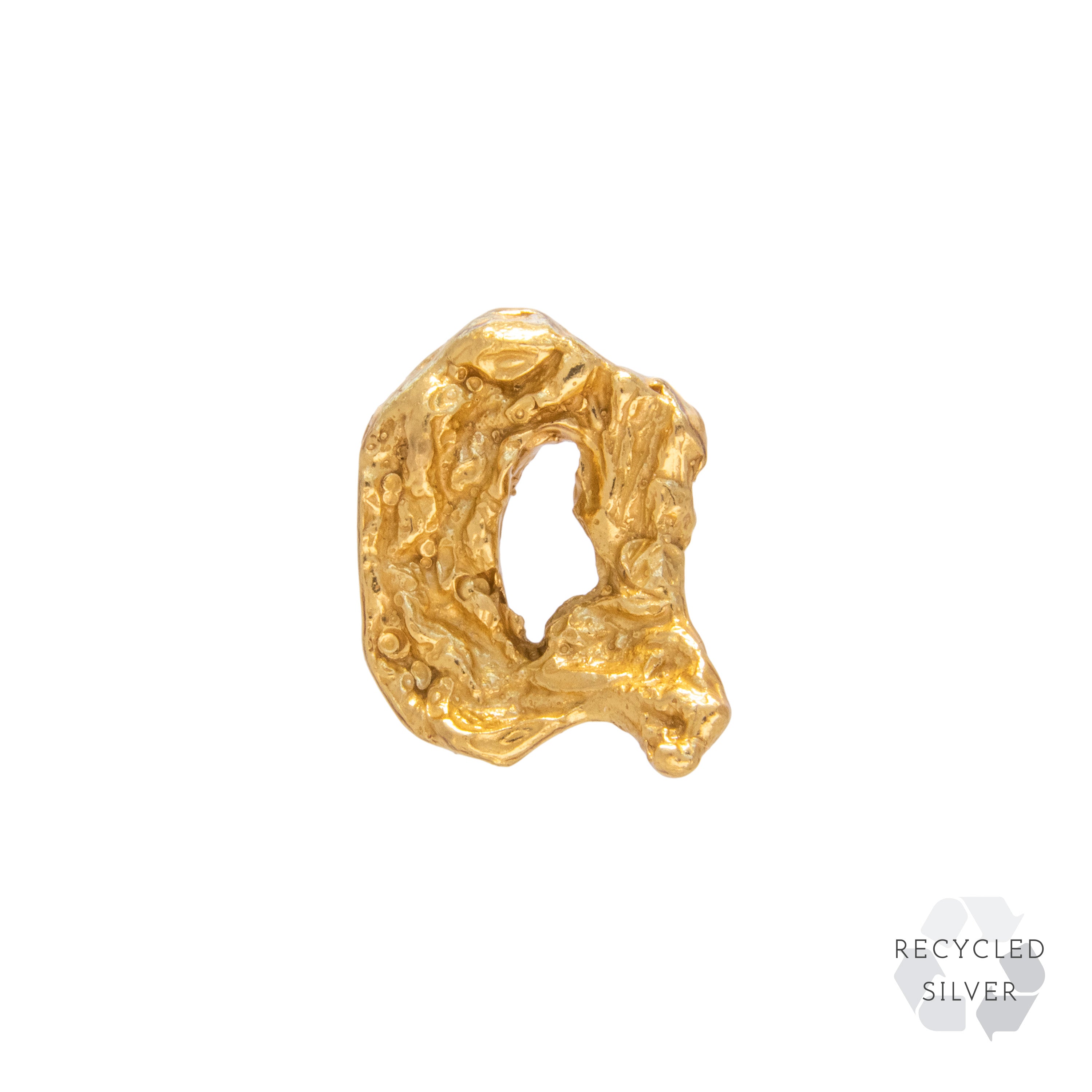 Q Alphabet Recycled Silver Stud Earring
