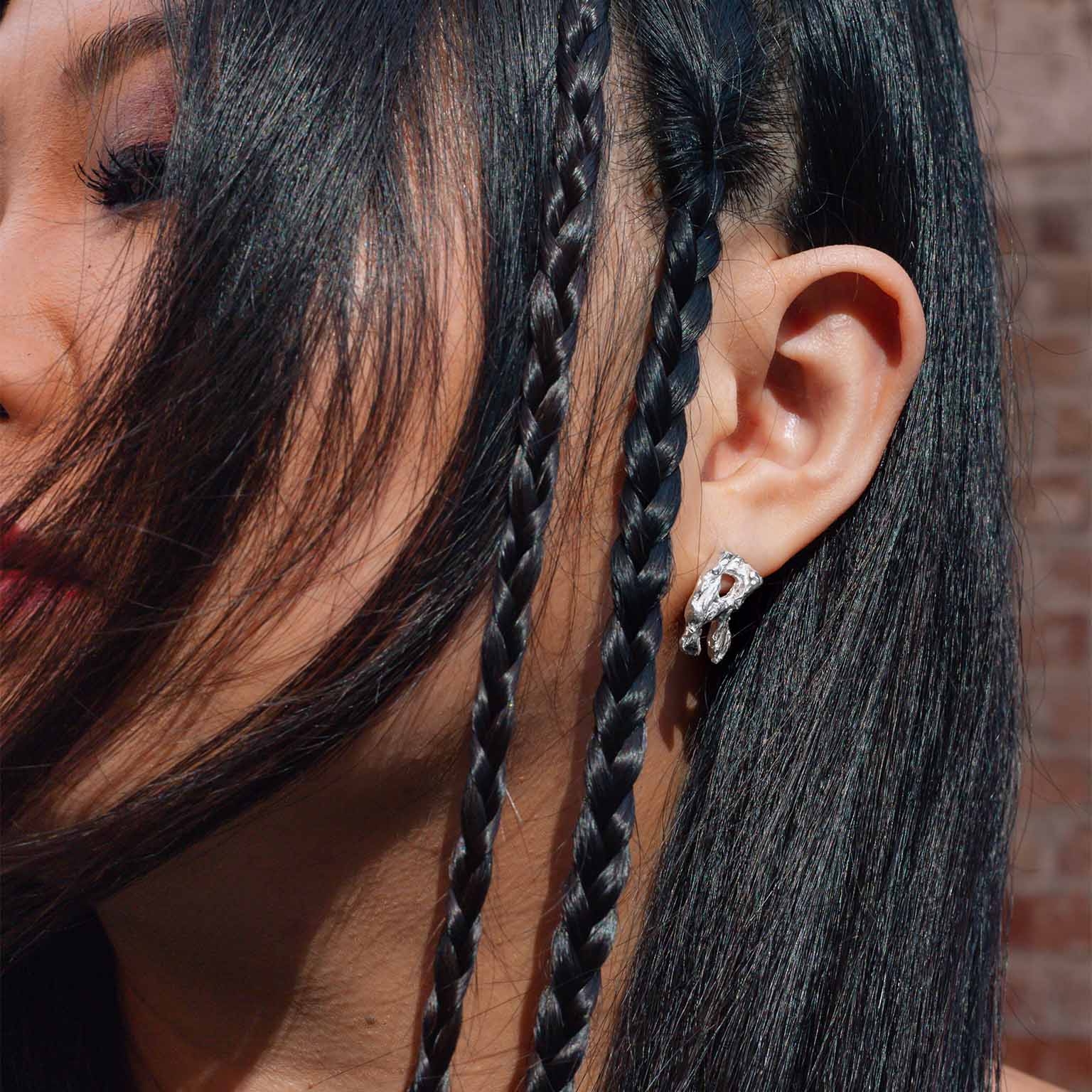 R Alphabet Recycled Silver Stud Earring