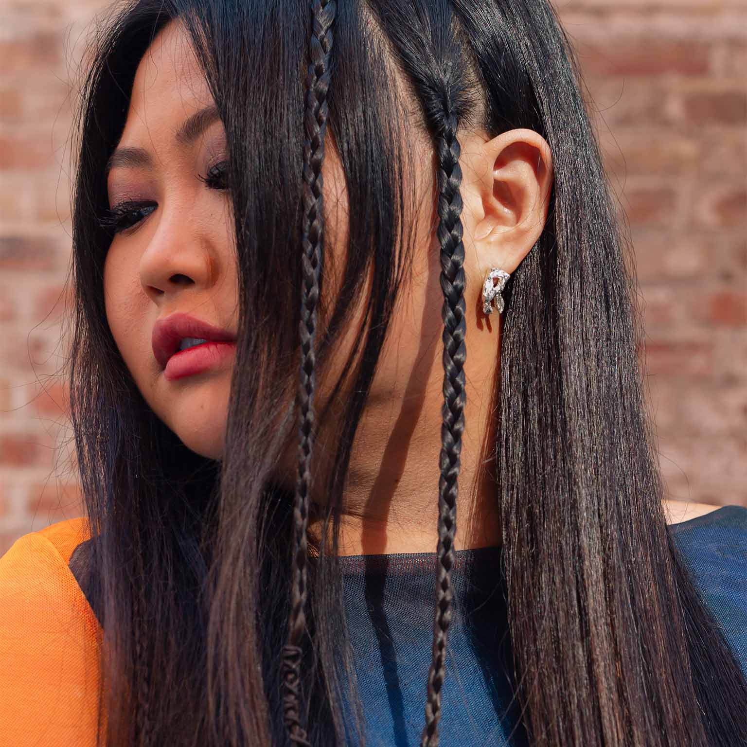 R Alphabet Recycled Silver Stud Earring