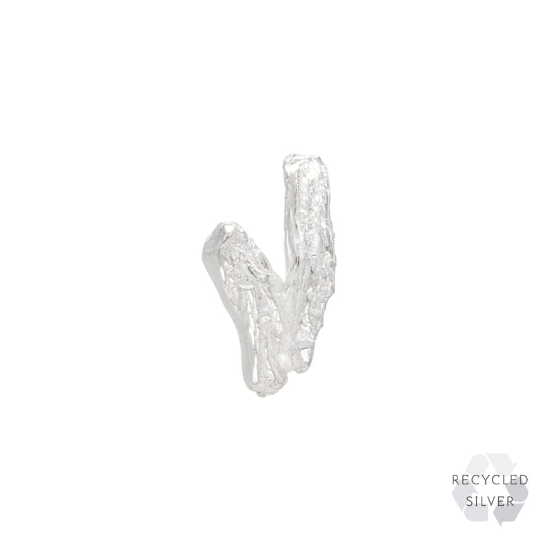 V Alphabet Recycled Silver Stud Earring