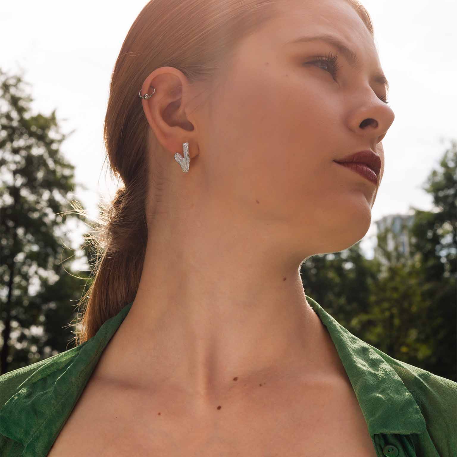 V Alphabet Recycled Silver Stud Earring