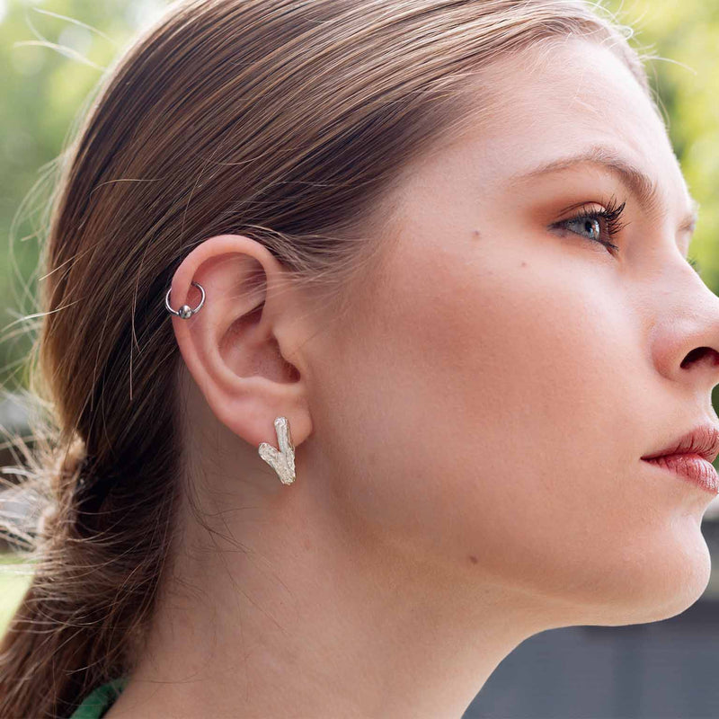 V Alphabet Recycled Silver Stud Earring