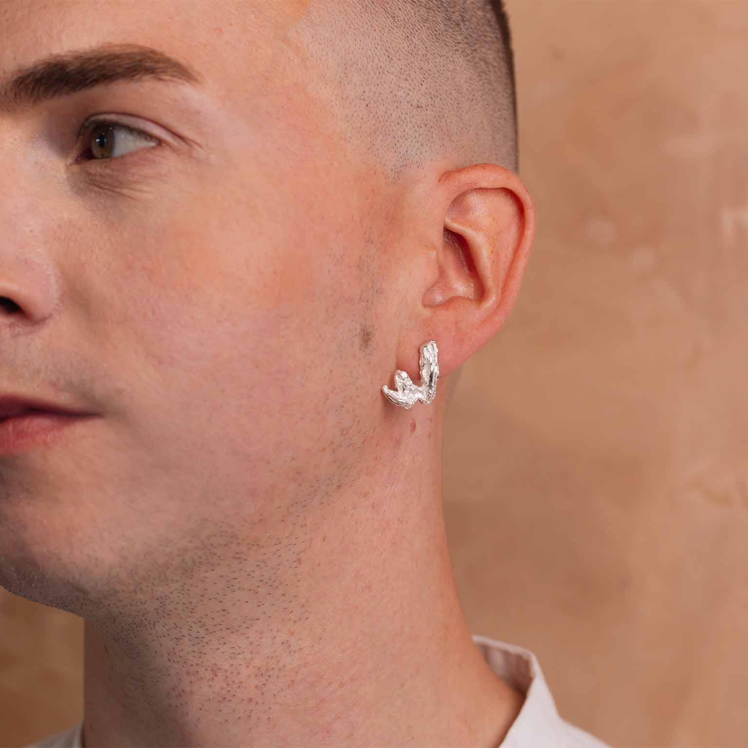 W Alphabet Recycled Silver Stud Earring