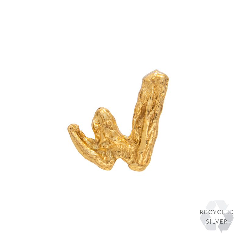 W Alphabet Recycled Silver Stud Earring