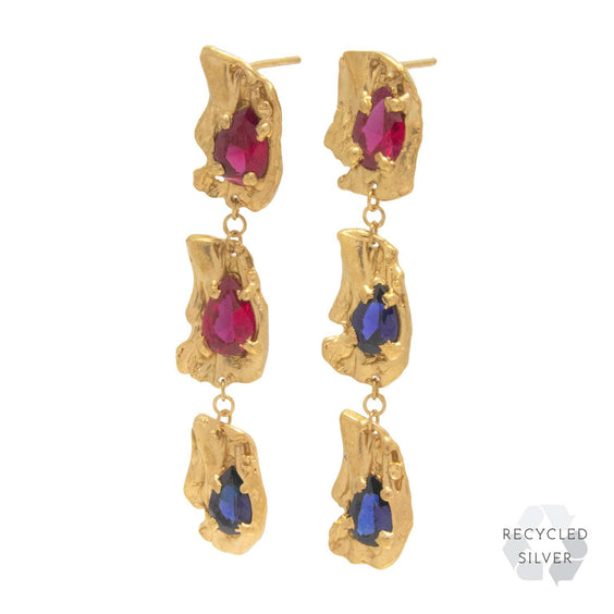 Zuciya Ruby Sapphire Recycled Silver Earrings