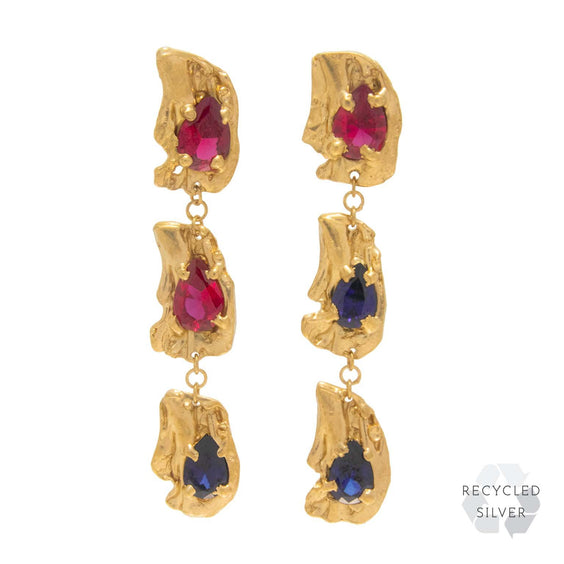 Zuciya Ruby Sapphire Recycled Silver Earrings