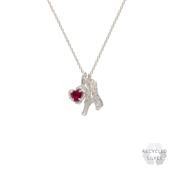 Heart Ruby Recycled Silver Pendant