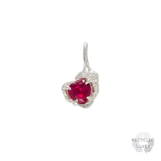 Heart Ruby Recycled Silver Pendant