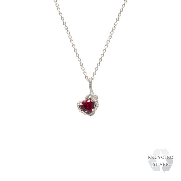 Created Ruby Necklace in Platinum 3.5x3.5 mm Square Lab Ruby and .05 Carat  Diamond 16 inch Necklace