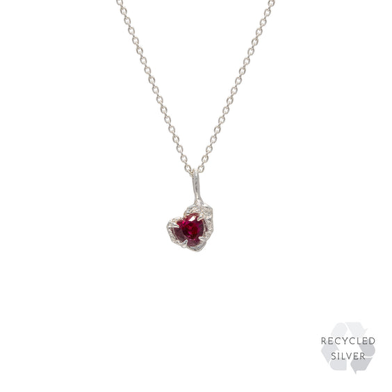 Heart Ruby Recycled Silver Pendant